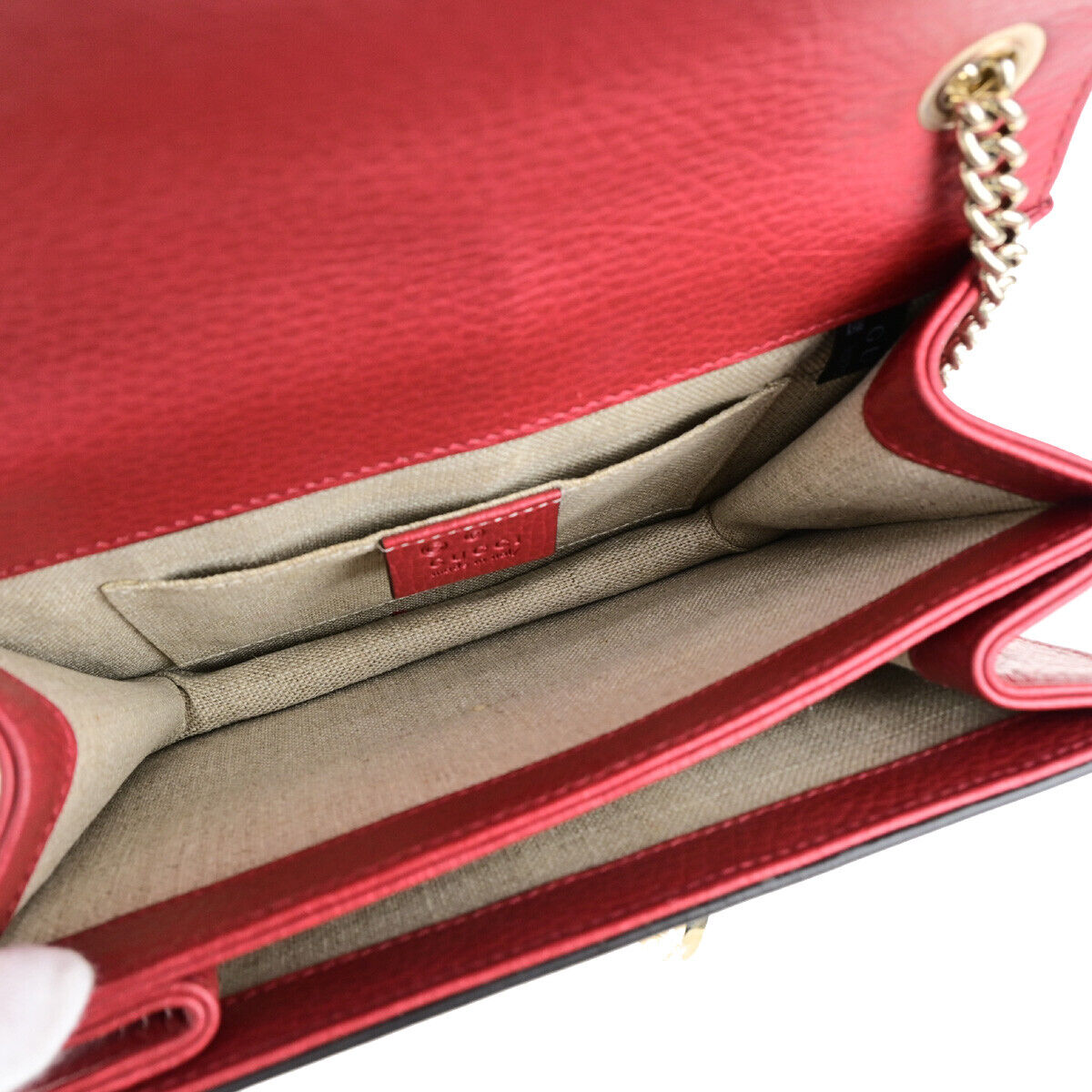 GUCCI Logo Interlocking G Chain Mini Shoulder Bag Leather Red GHW Italy 52YG617