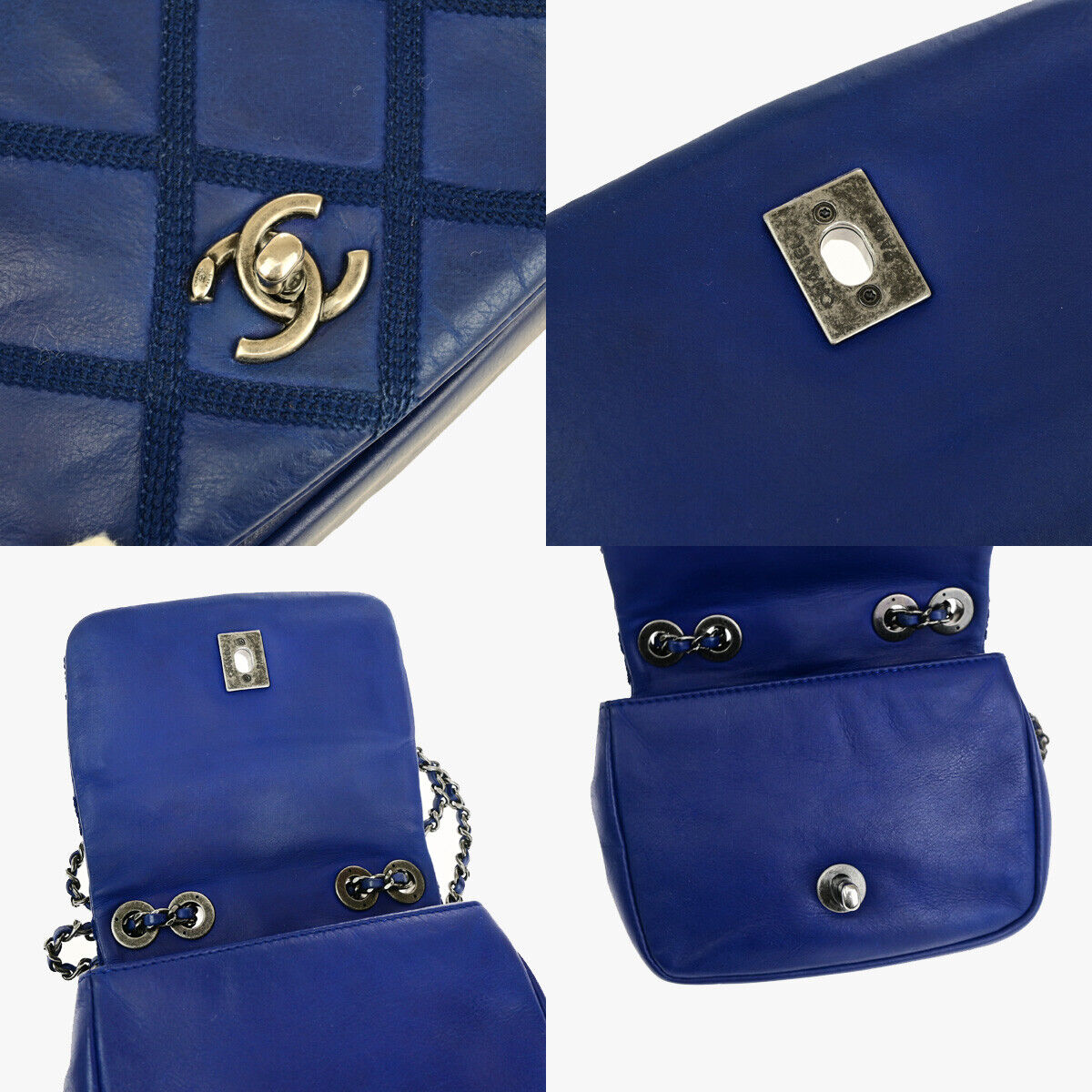 CHANEL CC Logo Mini Matelasse Chain Shoulder Bag Leather Blue SHW Italy 397RK203