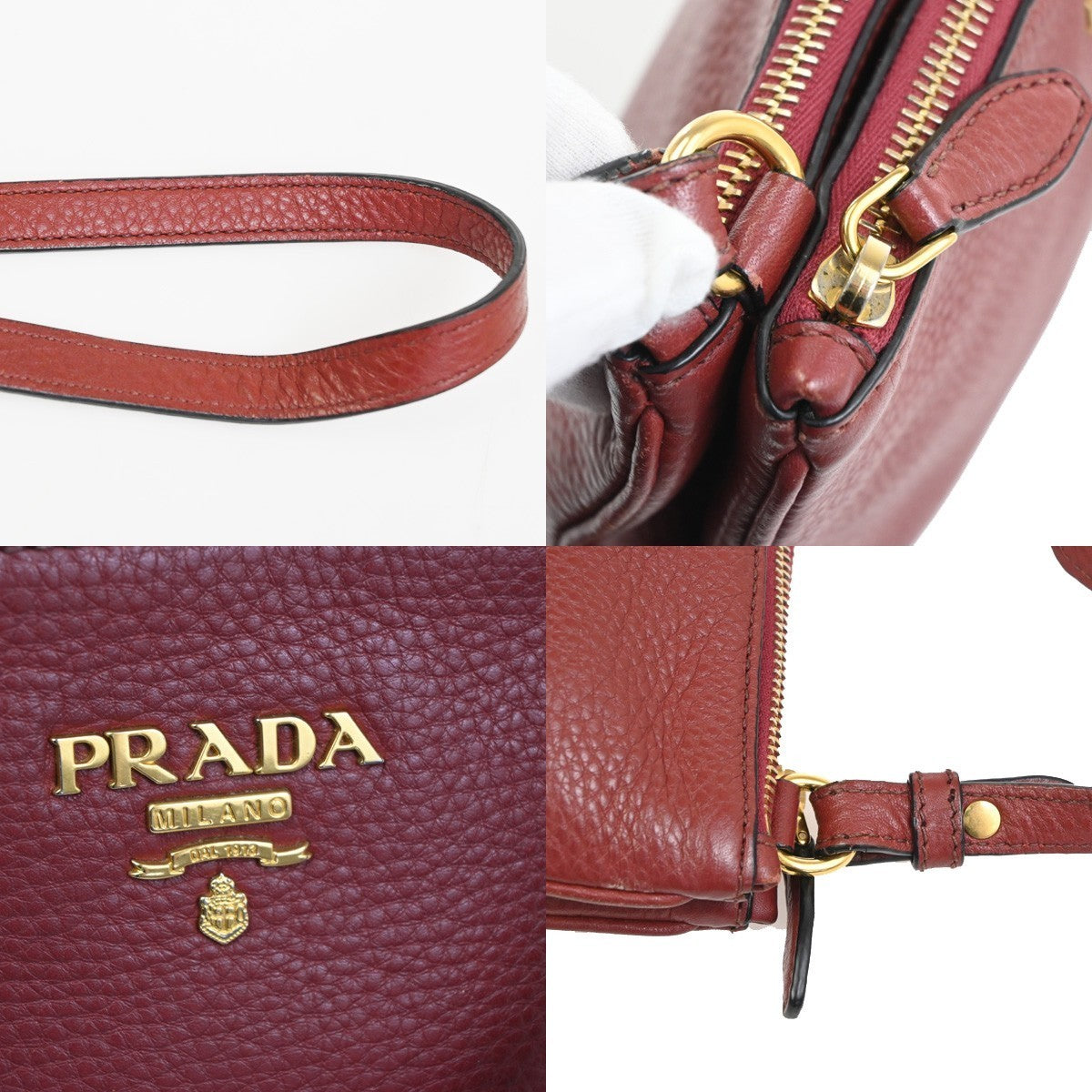 PRADA MILANO Logo Shoulder Messenger Crossbody Bag Leather GHW Red  97TA610
