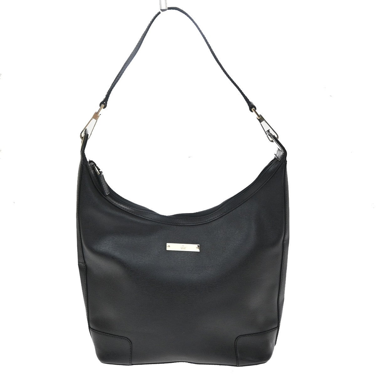 GUCCI Logo Shoulder Hobo Bag Leather Black GHW Italy 32YJ126