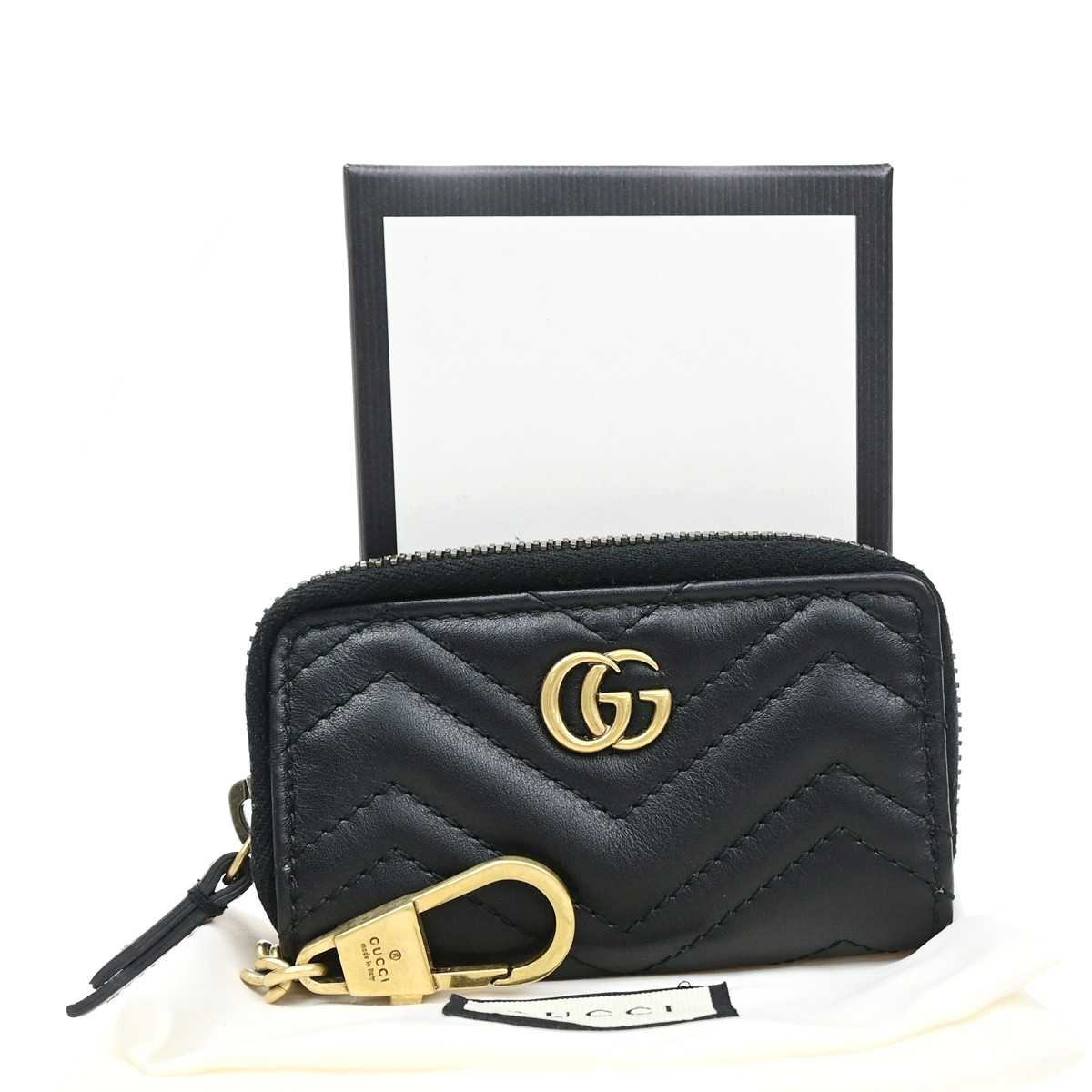 GUCCI GG Logo Marmont Key Pouch Case Leather Black Italy GHW 81YJ251