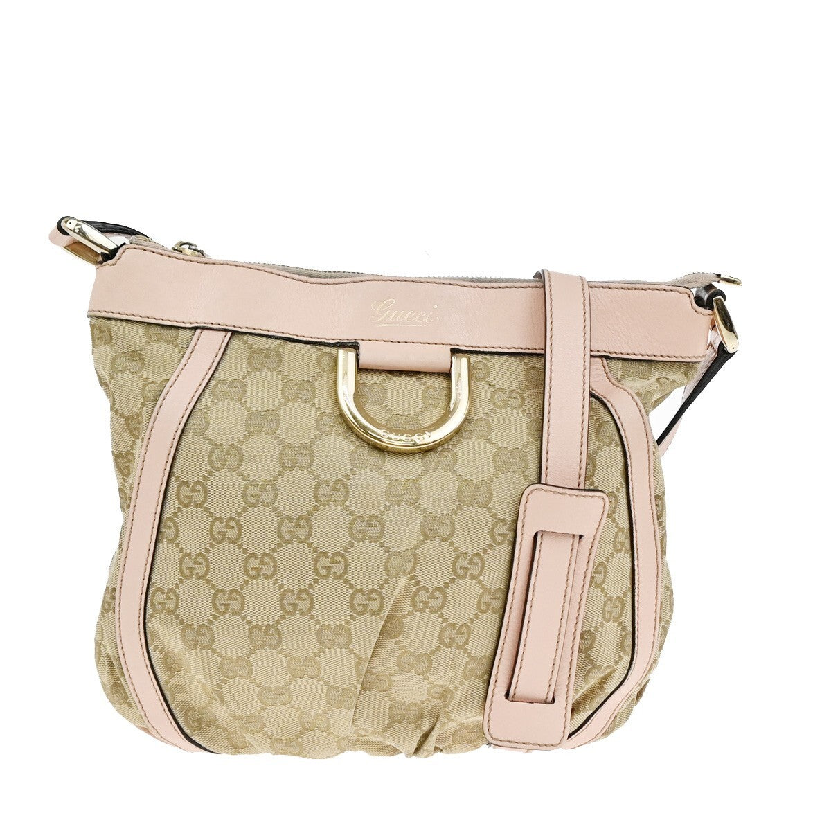 GUCCI Logo Abbey GG Pattern Shoulder Bag Canvas Leather Brown Pink GHW 86FB607