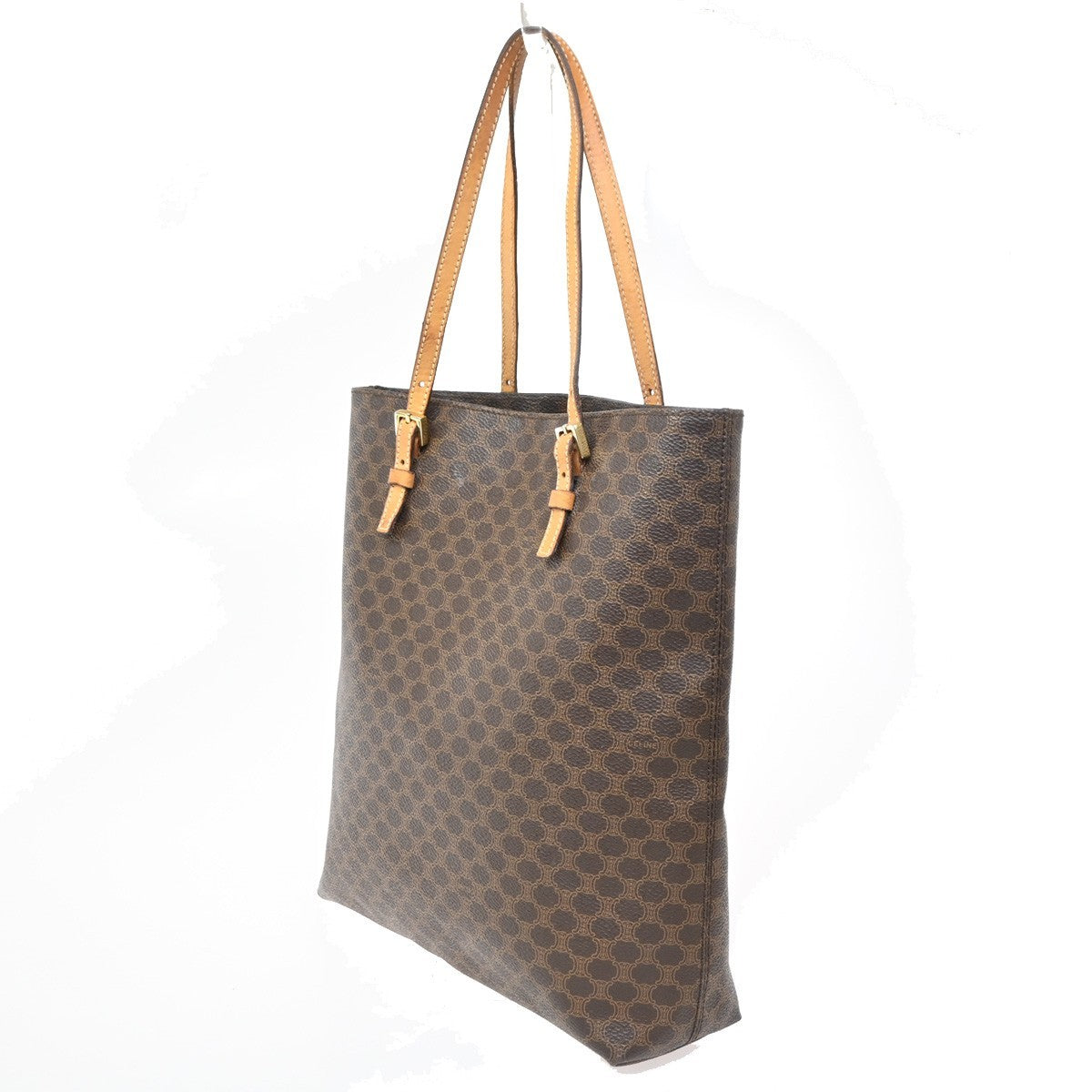 CELINE Macadam Pattern Shoulder Tote Bag Hand Bag PVC Leather Brown 69ZA096