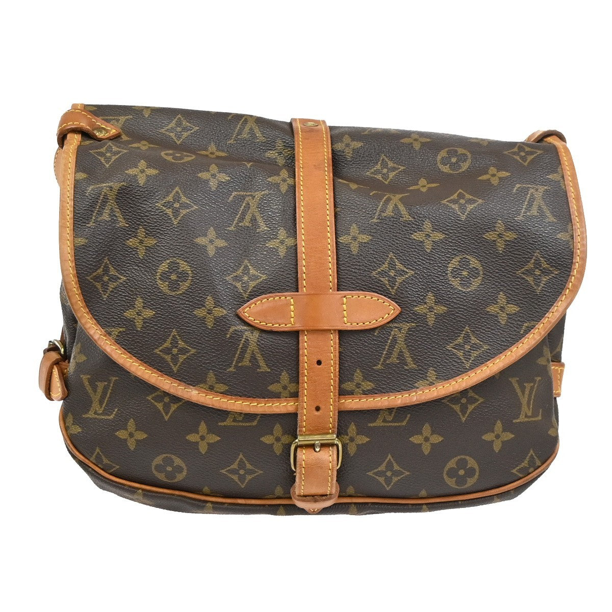 LOUIS VUITTON Logo Saumur 30 Shoulder Bag Monogram Leather Brown M42256 82YJ182