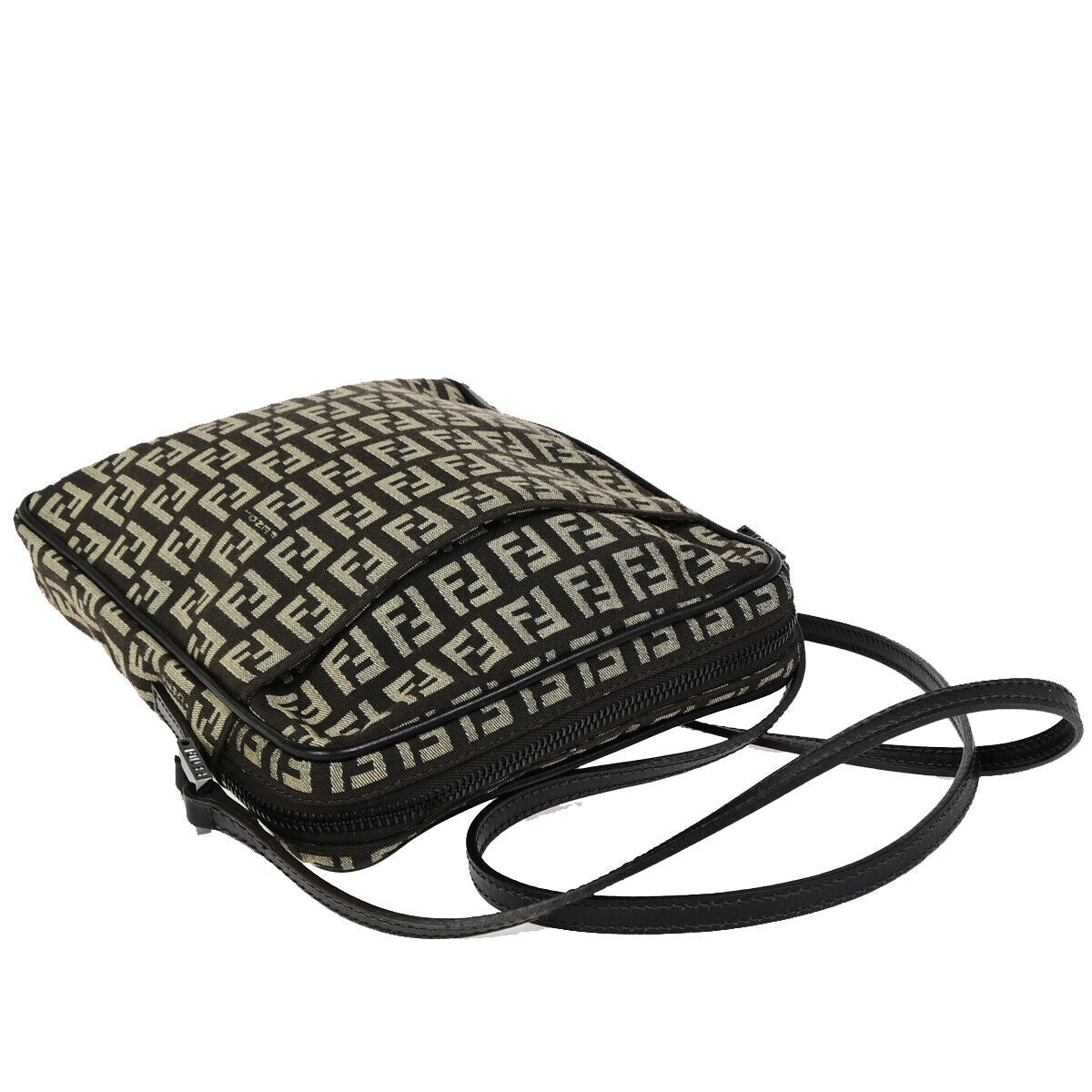 FENDI Logo Zucca Pattern Shoulder Bag Canvas Leather Brown SHW Italy 84SJ480