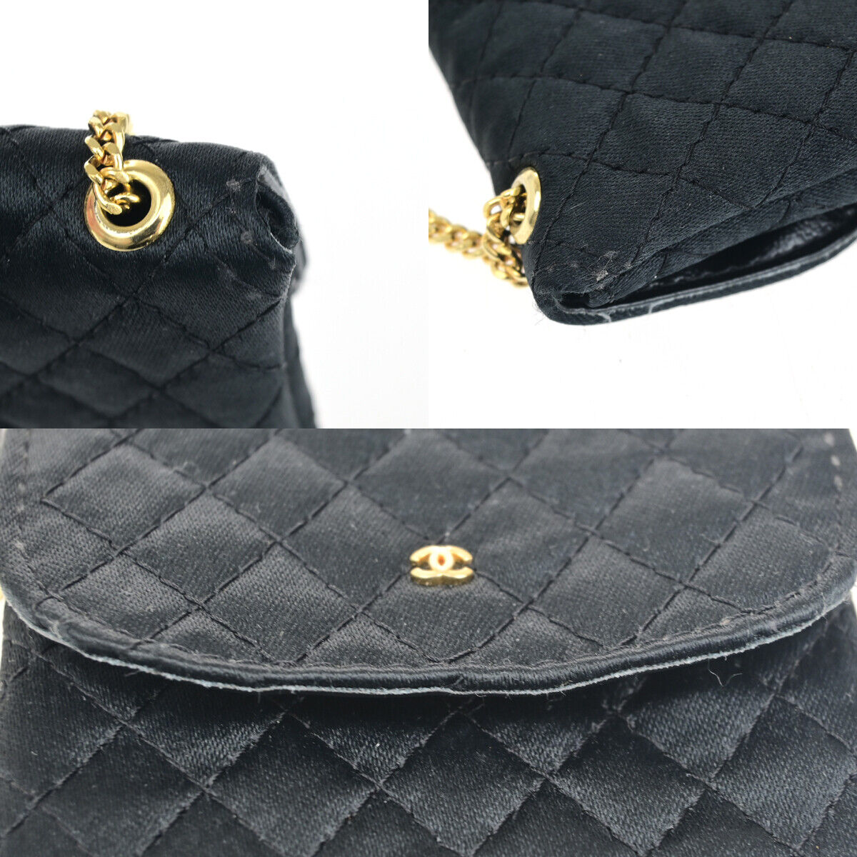 CHANEL CC Logo Micro Matelasse Shoulder Bag Pouch Canvas Leather Black 88RK080