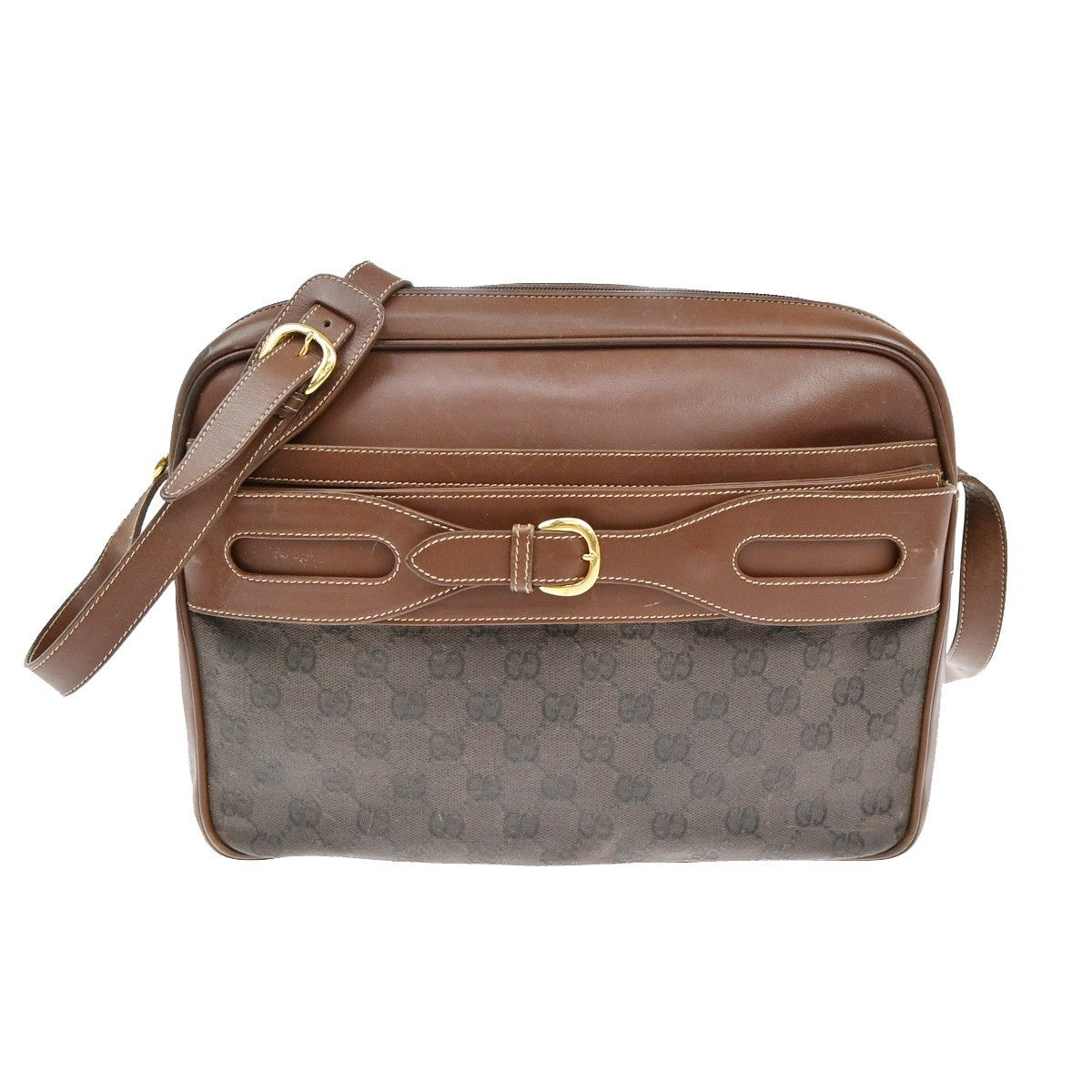 GUCCI Logo GG Pattern Shoulder Bag Coating Canvas Leather Brown 69KB596