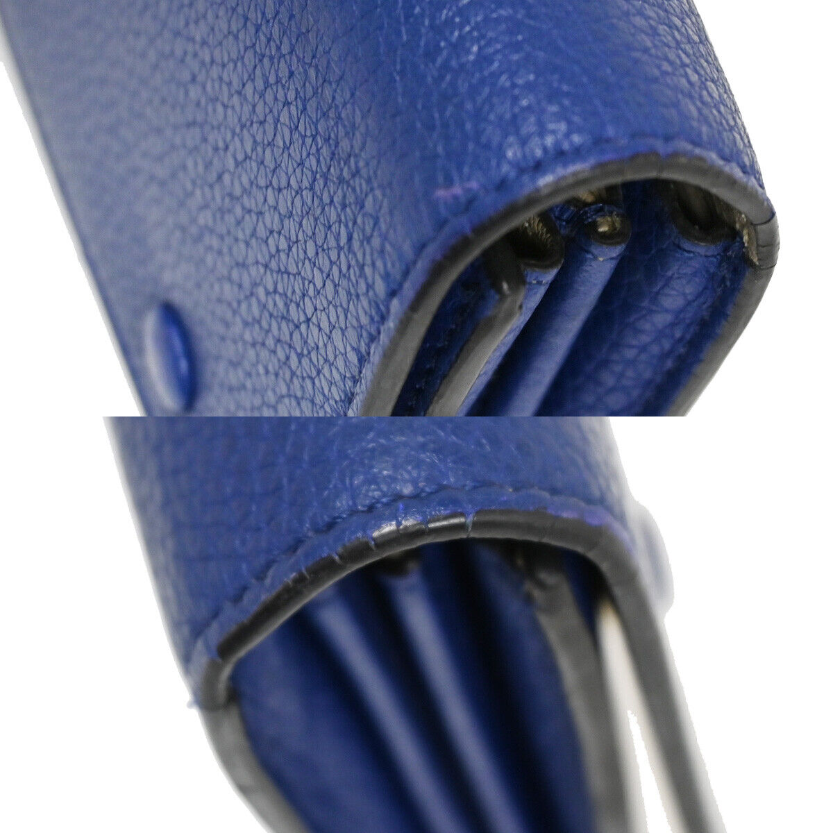 CELINE Logo Large Flap Long Bifold Wallet Purse Leather Blue Italy 01YB373