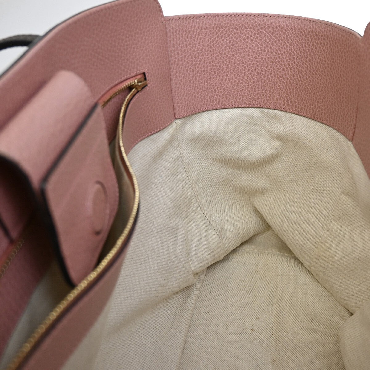 GUCCI Logo Swing Shoulder Tote Bag Leather Gray Pink GHW Italy 80EE613