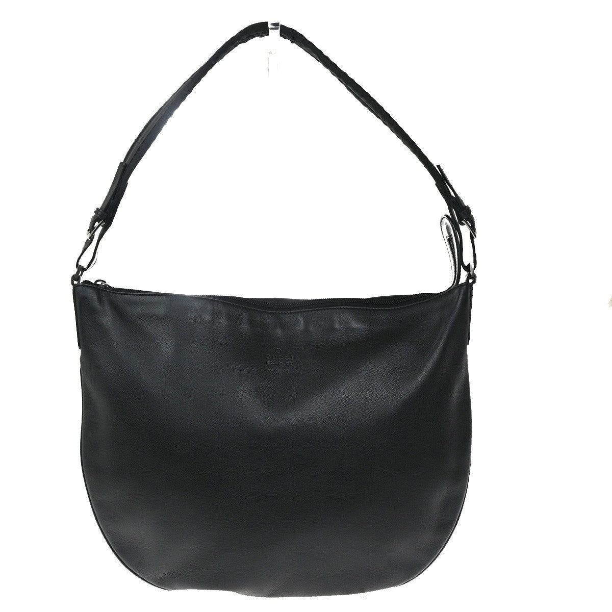 GUCCI Logo One Shoulder Hand Bag Leather Canvas Black SHW Italy 38MA213