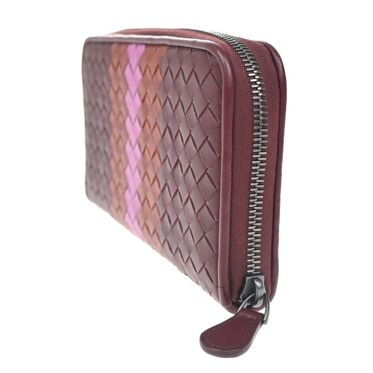 BOTTEGA VENETA Intrecciato Long Zip Around Wallet Purse Leather Red 65KB080