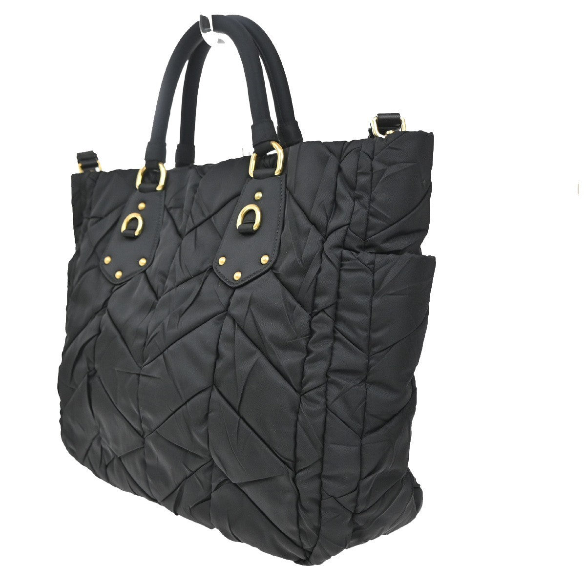 PRADA Logo Tessuto Gaufre 2Way Shoulder Bag Nylon Leather Black SHW 75KP251