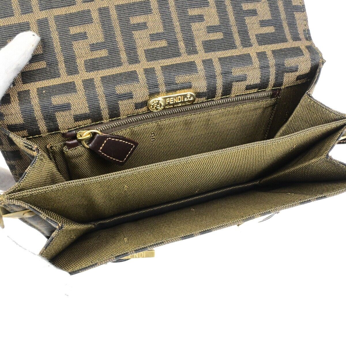 FENDI Logo Zucca Pattern Shoulder Bag Canvas Leather Brown GHW Italy 79ED281