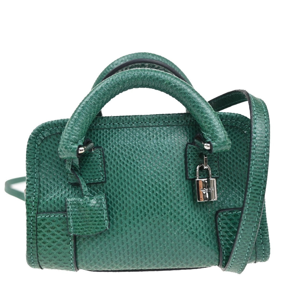 LOEWE Logo Micro Shoulder Bag Embossing Leather Green SHW Spain 98RL620