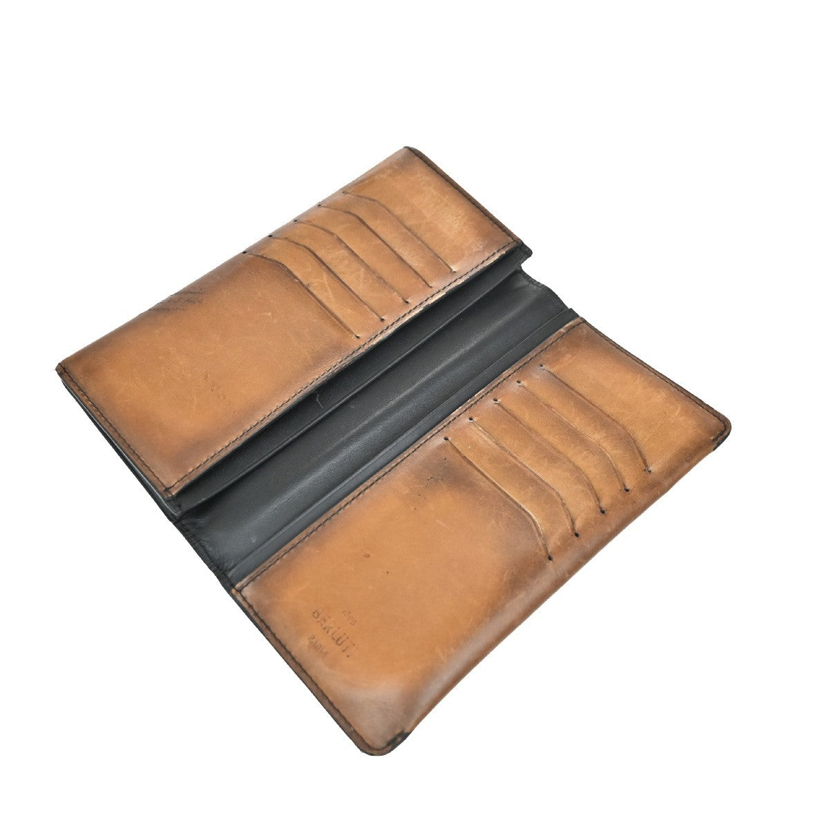 BERLUTI Logo Calligraphy Bifold Long Wallet Leather Brown Italy 84KP207