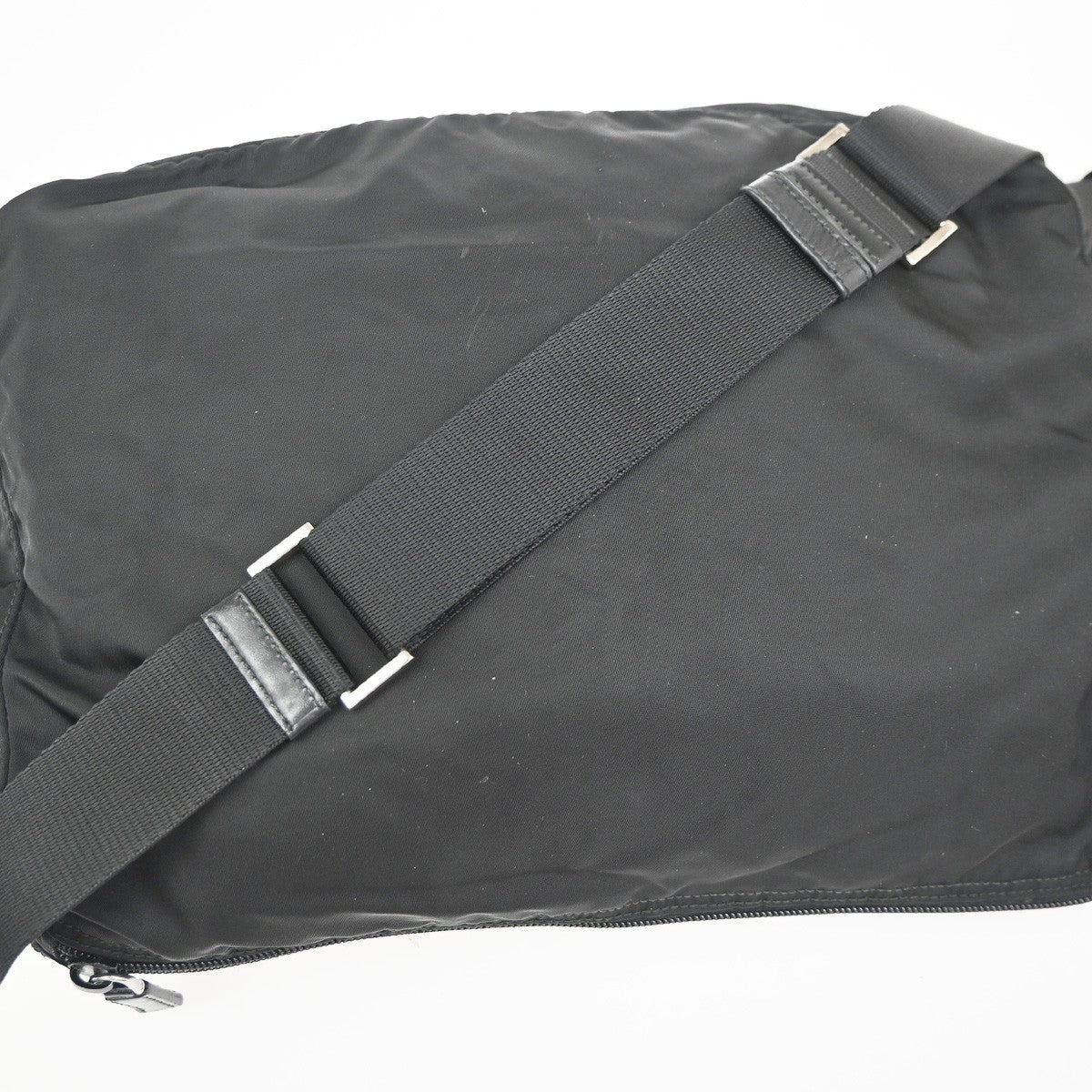 PRADA MILANO Tessuto Plate Messenger Bag Nylon Leather Black SHW Italy 02ZA370