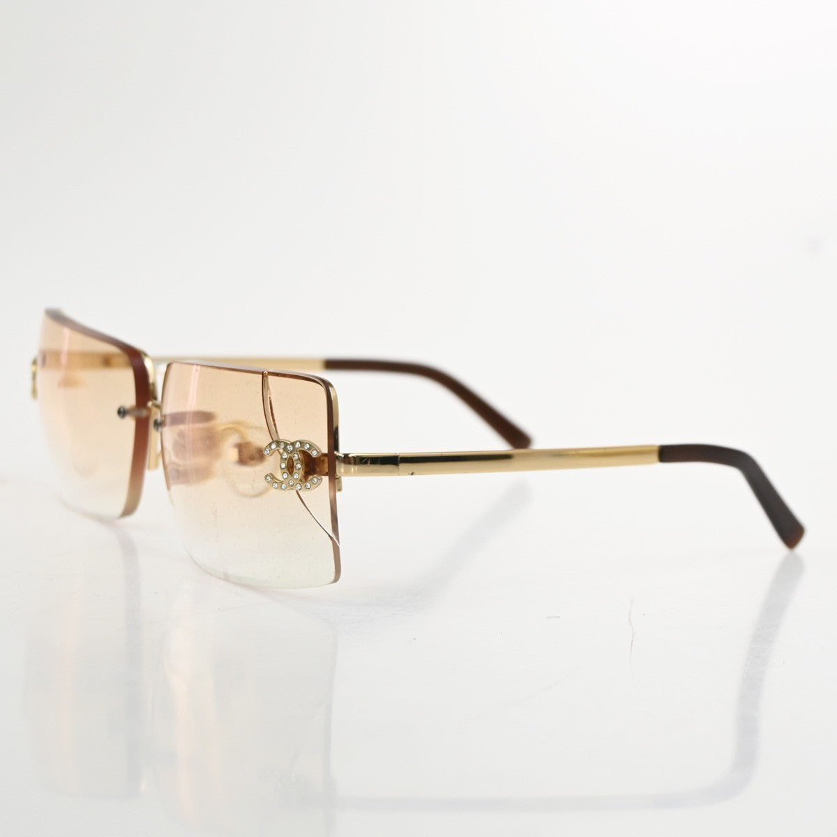 CHANEL CC Logo Rhinestone Rimless Sunglasses 4092-B Plastic Metal GHW 63RL930