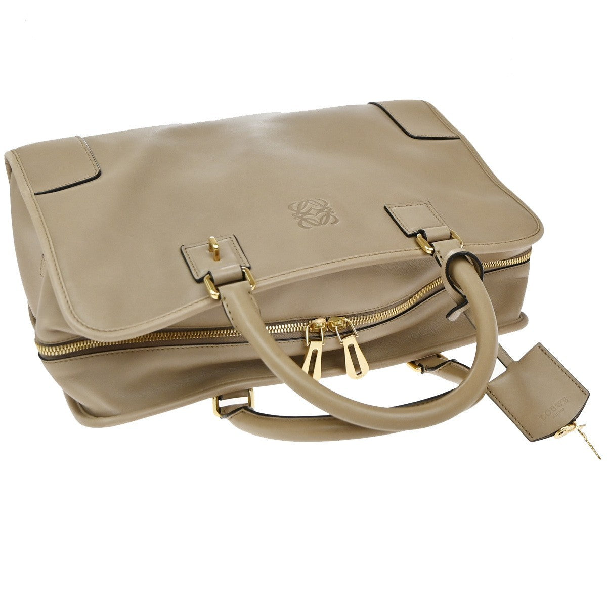 LOEWE Logo Anagram Amazona Hand Bag Leather Beige GHW Spain 21EG085