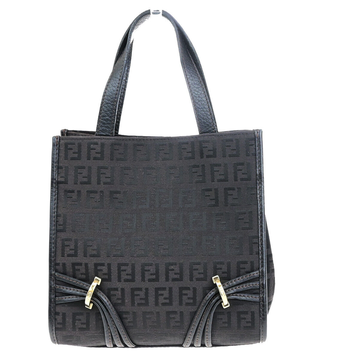 FENDI Logo Zucchino Pattern Shoulder Bag Canvas Leather Brown SHW Italy 70SJ497