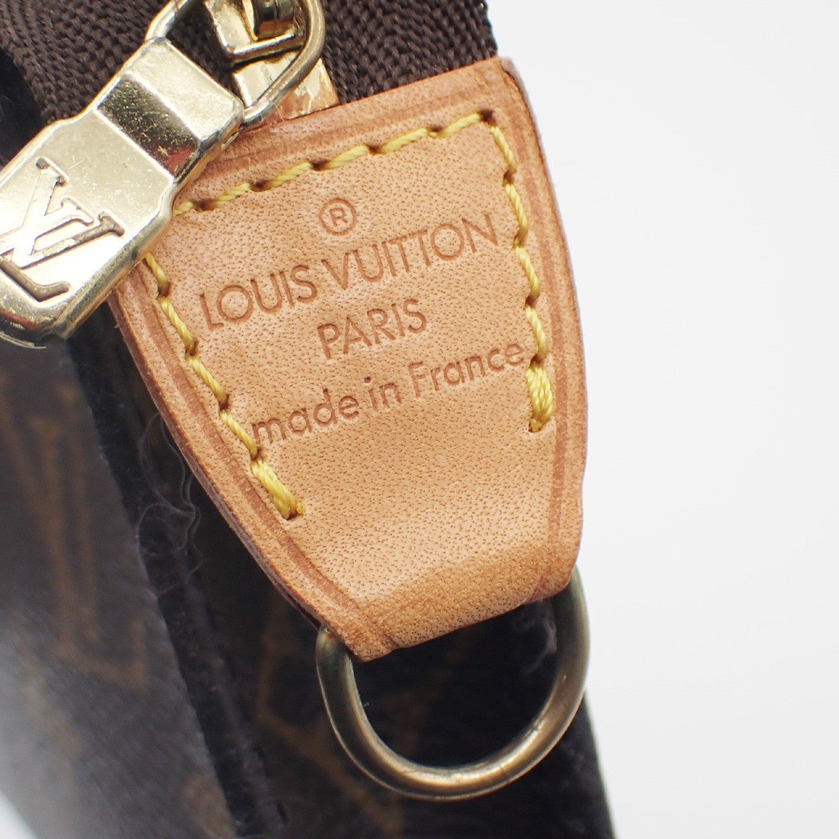 LOUIS VUITTON LV Logo Bucket PM Pouch Bag Monogram Leather Brown Gold 05KC808