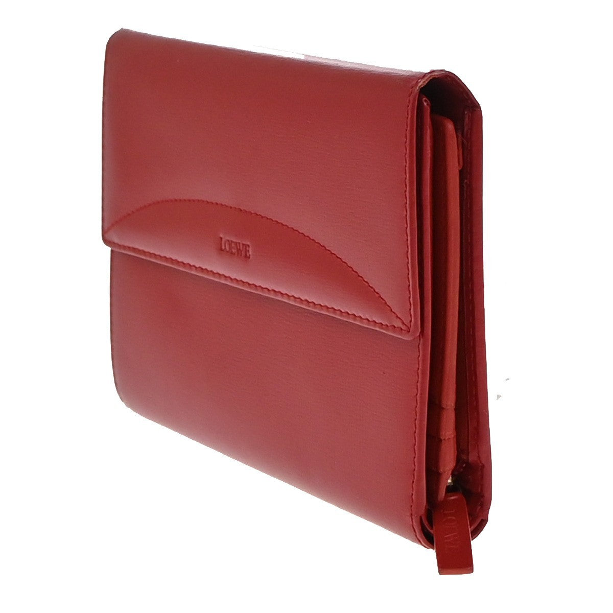 LOEWE Logo Trifold Wallet Purse Leather Red Made In Spain 66KP053