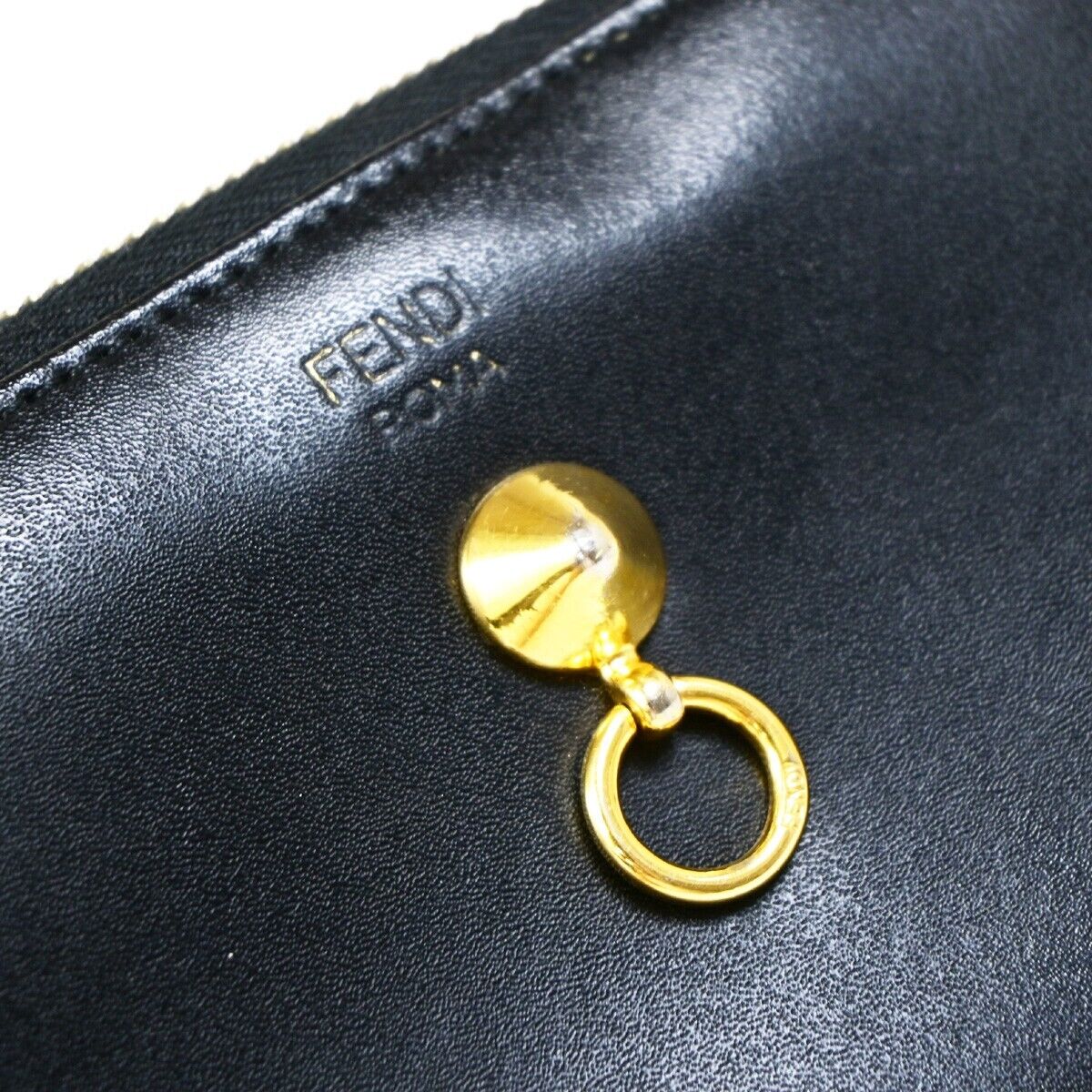 FENDI By The Way Logo Long Zip Around Wallet Purse Leather Black Italy 67EB039