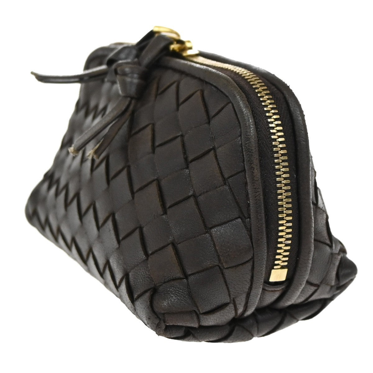 BOTTEGA VENETA Intrecciato Mini Pouch Bag Leather Brown 02EG079