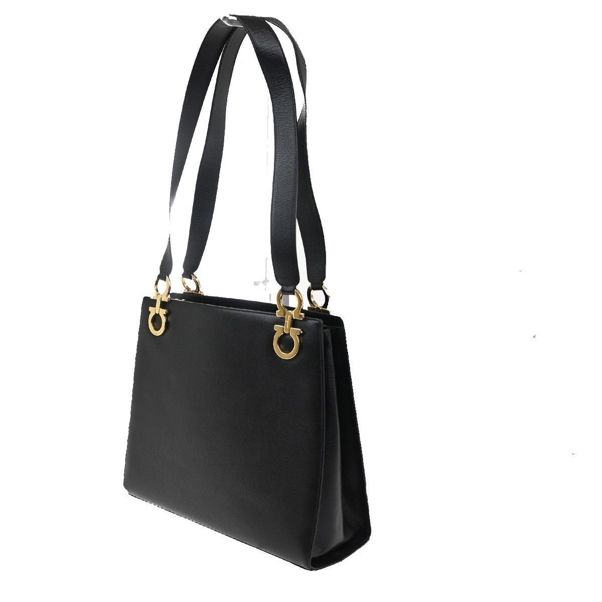 SALVATORE FERRAGAMO Gancini Shoulder Hand Bag Leather Black GHW 35CA312