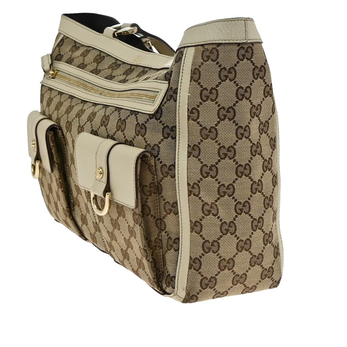 GUCCI Logo GG pattern Shoulder Tote Bag Canvas Leather Brown Beige Italy 85FB560