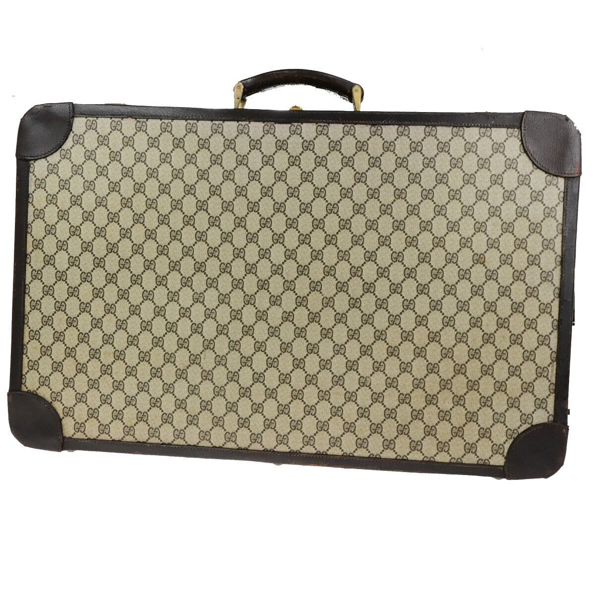 GUCCI Logo GG Pattern Suitcase Hand Bag Supreme Leather Brown Italy 03FB256