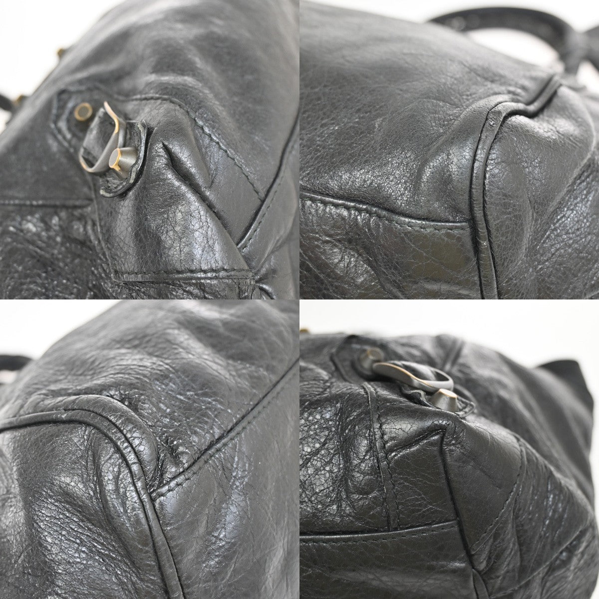 BALENCIAGA Logo The Sunday Shoulder Tote Hand Bag Leather Black Mirror 70YH628