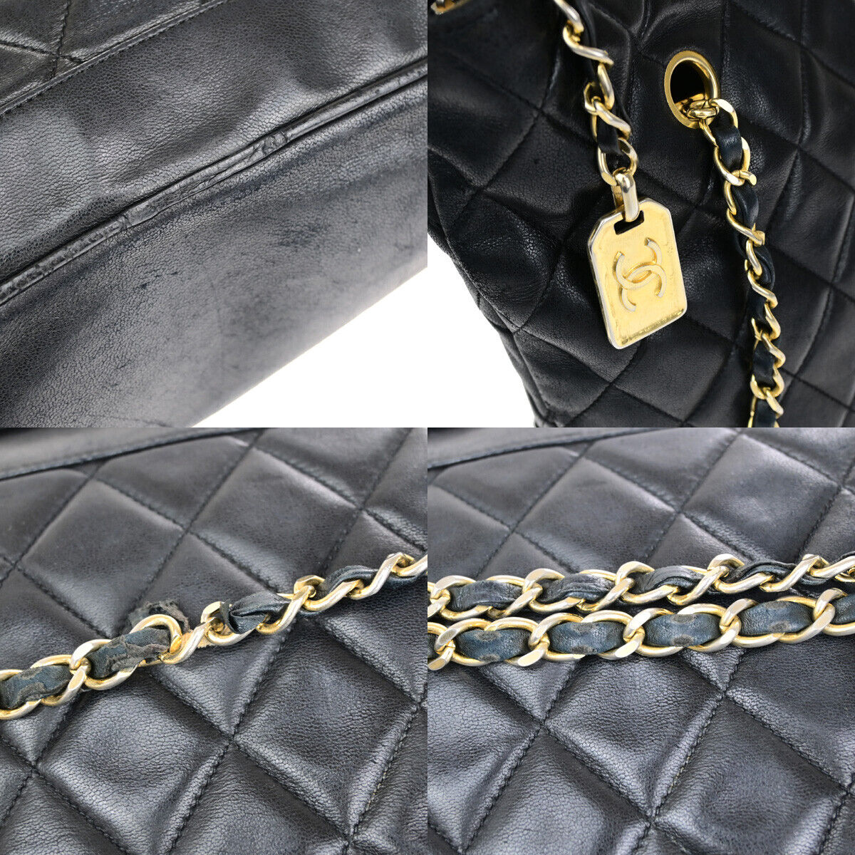 CHANEL CC Logo Matelasse Chain Shoulder Tote Bag Leather Black GHW 10YF901
