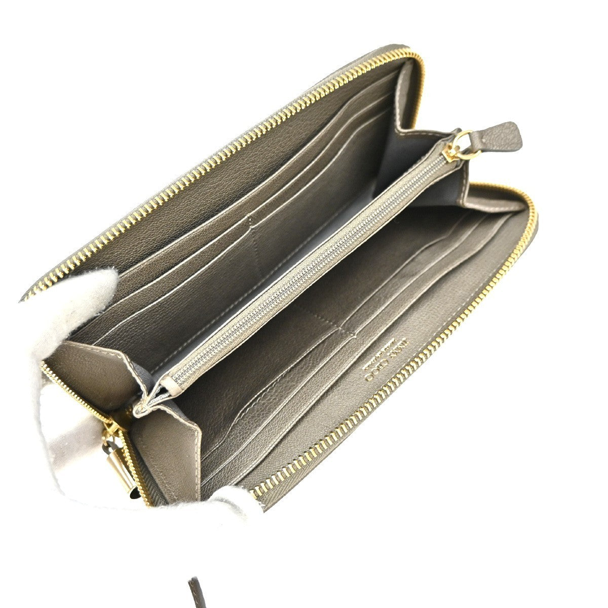 JIMMY CHOO Star Studs Zipper Long Wallet Leather Brown Gold Italy 64KP311