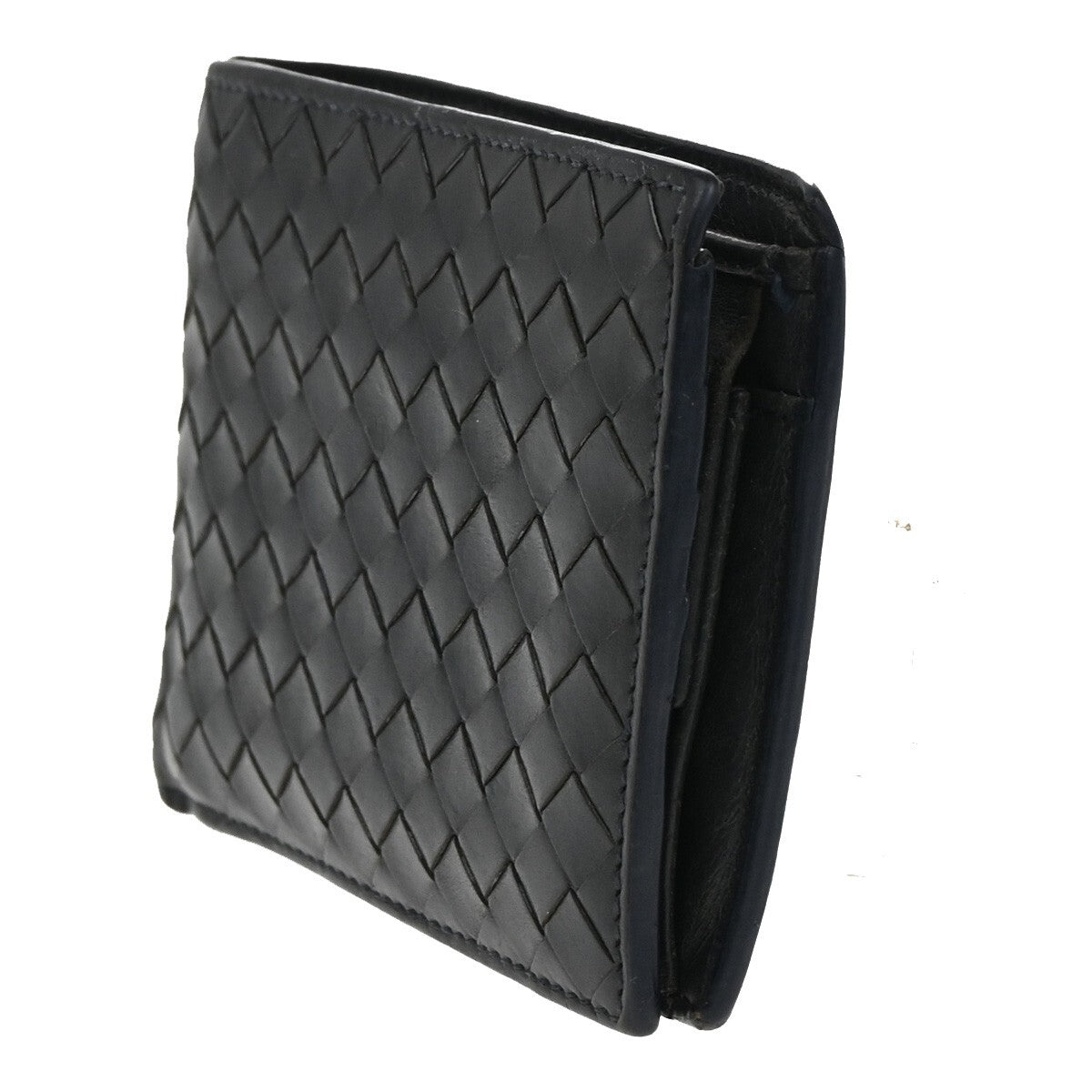 BOTTEGA VENETA Logo Intrecciato Bifold Compact Wallet Leather Navy Blue 07EE239
