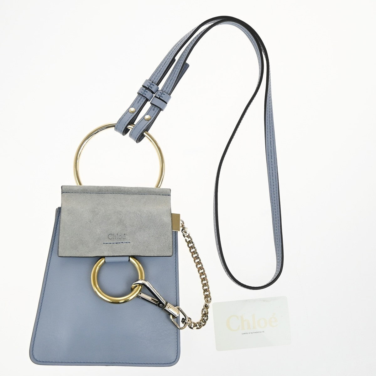 CHLOE Logo Faye Mini Crossbody Shoulder Bag Suede Leather Blue Spain GHW 38CA695