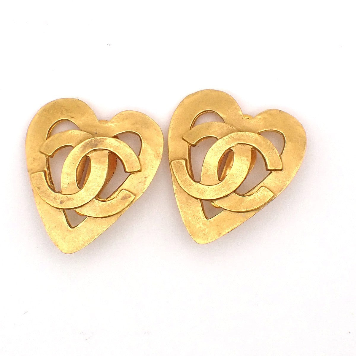 CHANEL CC Logo Heart Clip On Earrings 95 P Gold Accessory Vintage 73EG259