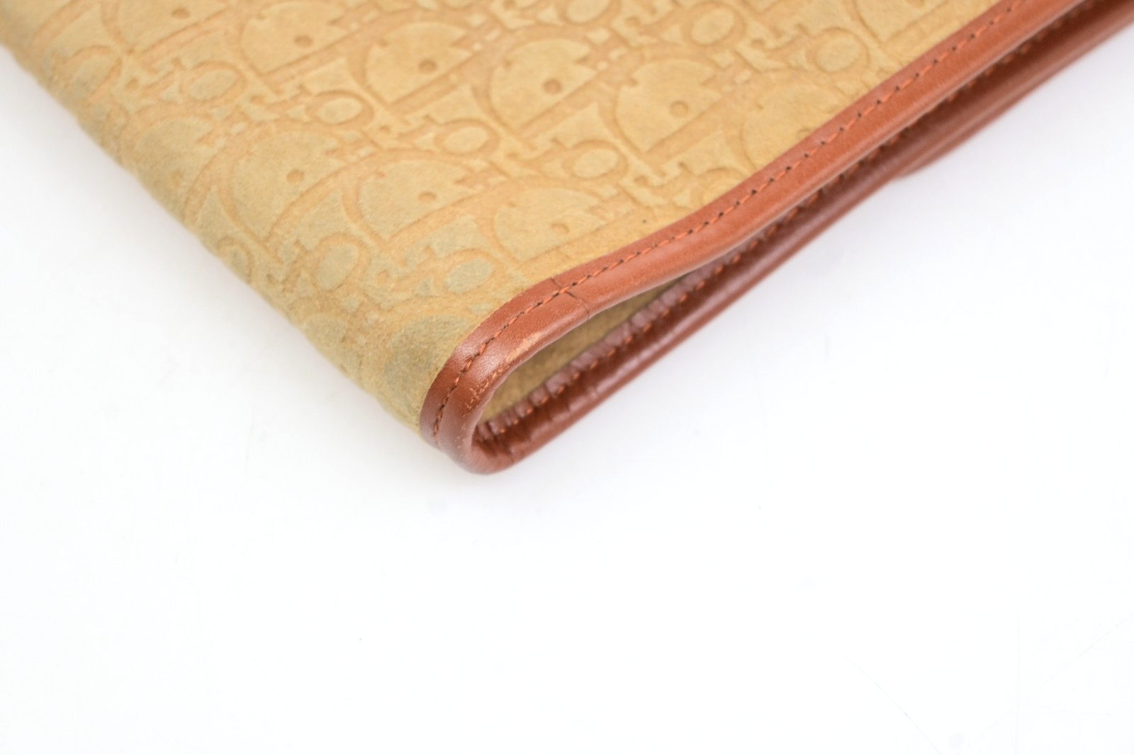 CHRISTIAN DIOR Trotter Chain Shoulder Clutch Bag Suede Leather Beige GHW 69TA411