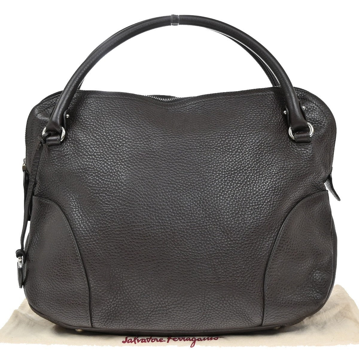 SALVATORE FERRAGAMO Logo Gancini Shoulder Hand Bag Leather Brown 32EF905