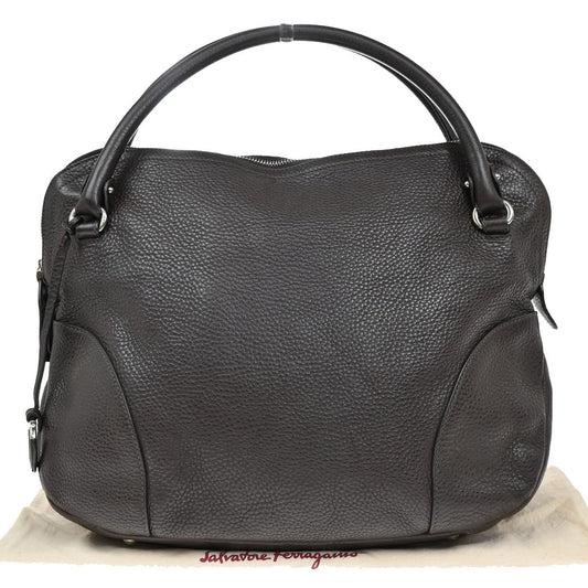 SALVATORE FERRAGAMO Logo Gancini Shoulder Hand Bag Leather Brown 32EF905