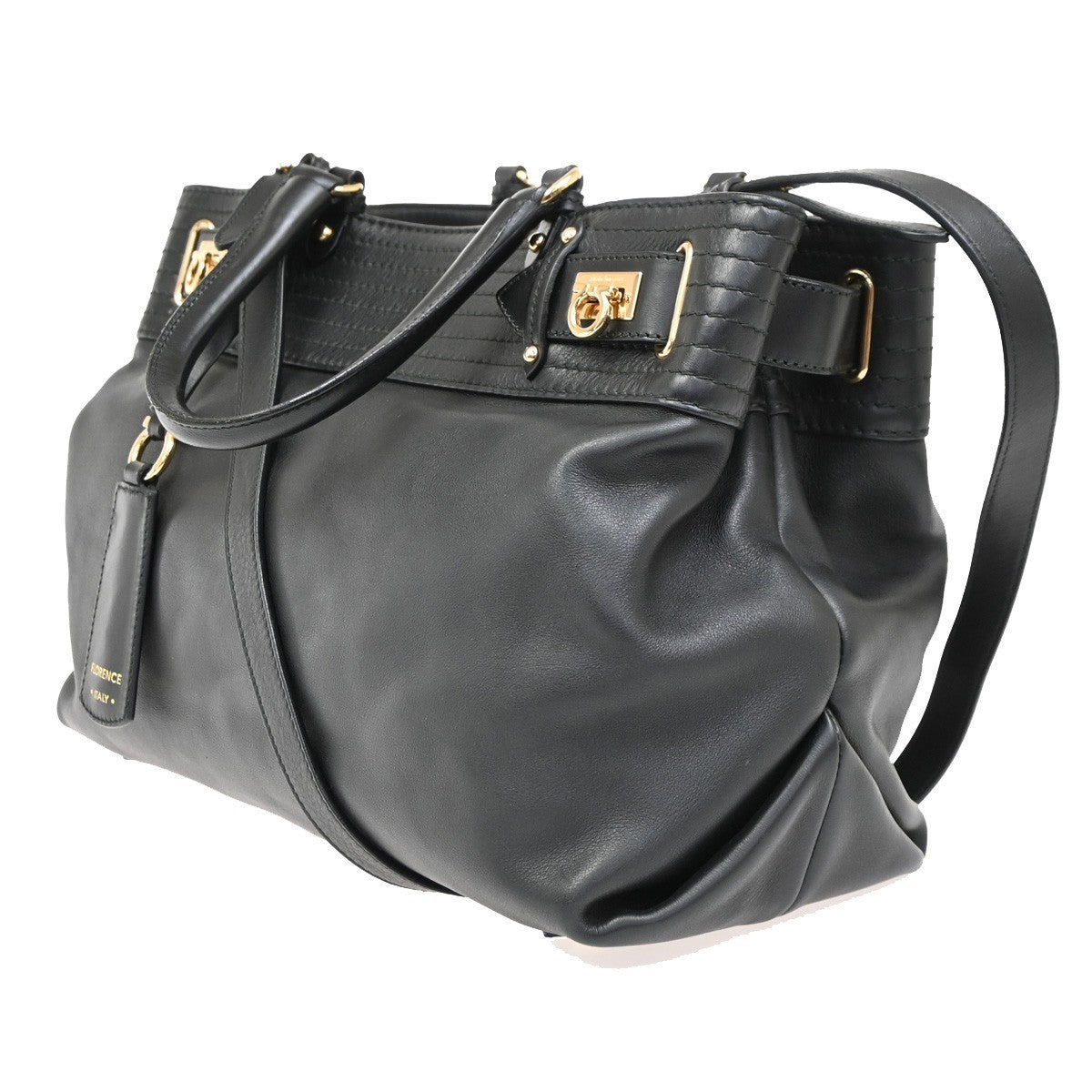 SALVATORE FERRAGAMO Gancini 2Way Shoulder Bag Leather Black GHW Italy 81RL585