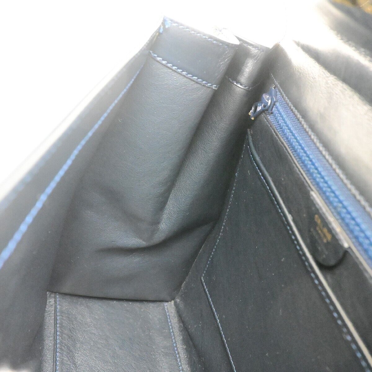 CELINE Logo Top Handle Hand Bag Leather Navy Blue GHW Made in Italy 34EC891