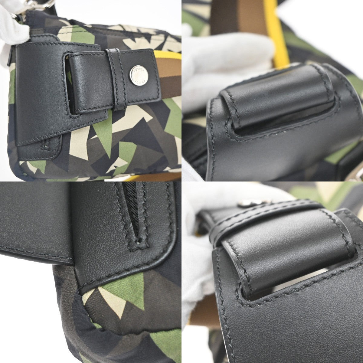 FENDI Logo Mamma Baguette Camouflage Bum Shoulder Bag Nylon Leather SHW 667RL908