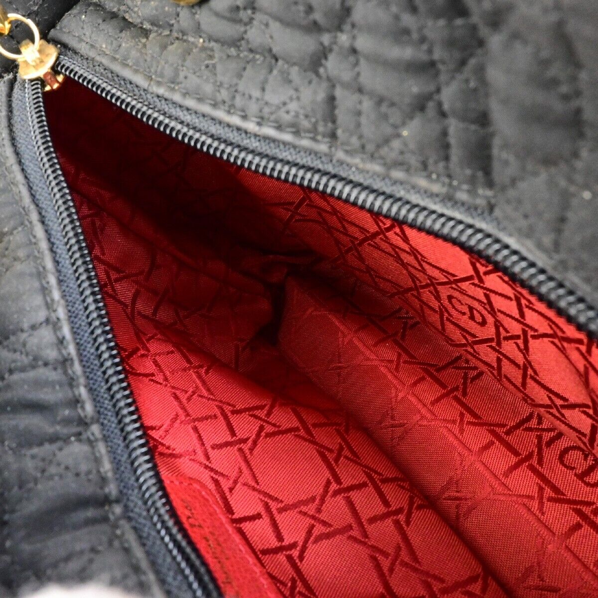 CHRISTIAN DIOR Logo Lady Cannage Hand Bag Canvas Leather Black GHW Italy 73ED175