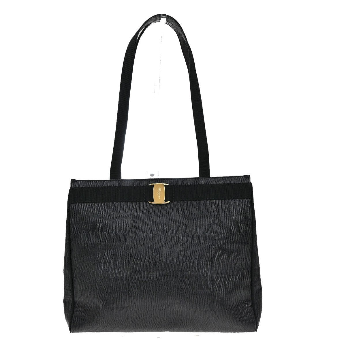 SALVATORE FERRAGAMO Vara Tote Shoulder Bag Embossing Leather Black GHW 64KB713