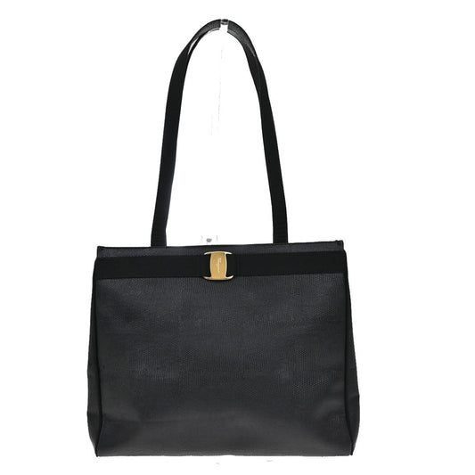 SALVATORE FERRAGAMO Vara Tote Shoulder Bag Embossing Leather Black GHW 64KB713