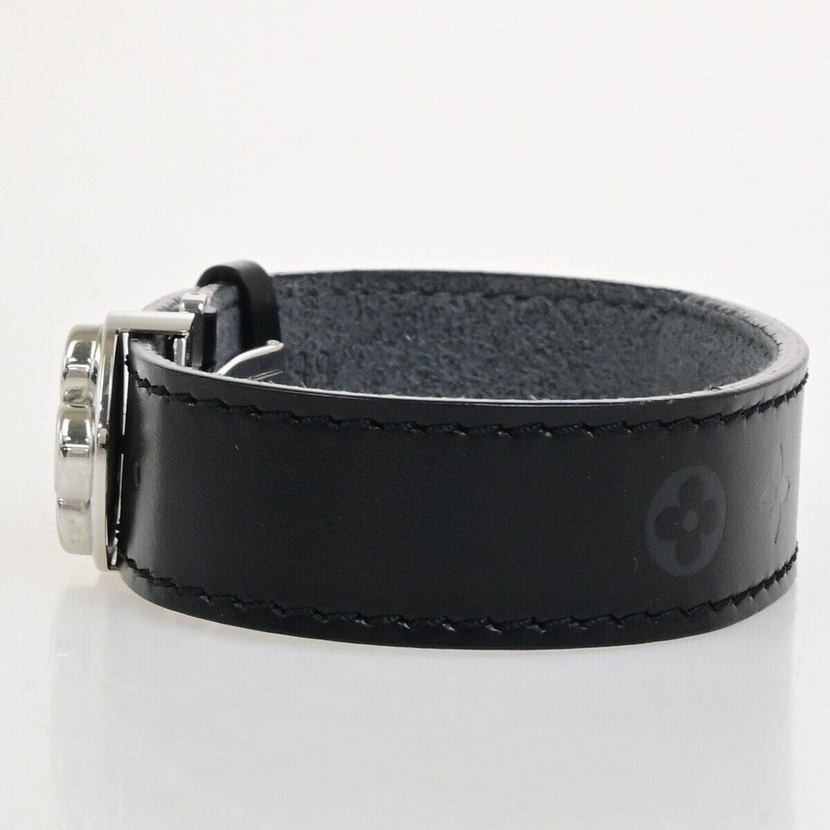LOUIS VUITTON Good Luck Bracelet Bangle Monogram Leather Black M64447 62KA563
