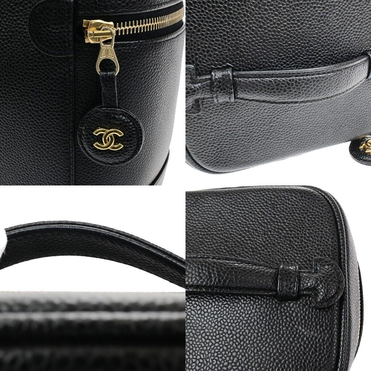 CHANEL CC Vanity Cosmetic Hand Bag Grained Calfskin Leather Black GHW 666RK912