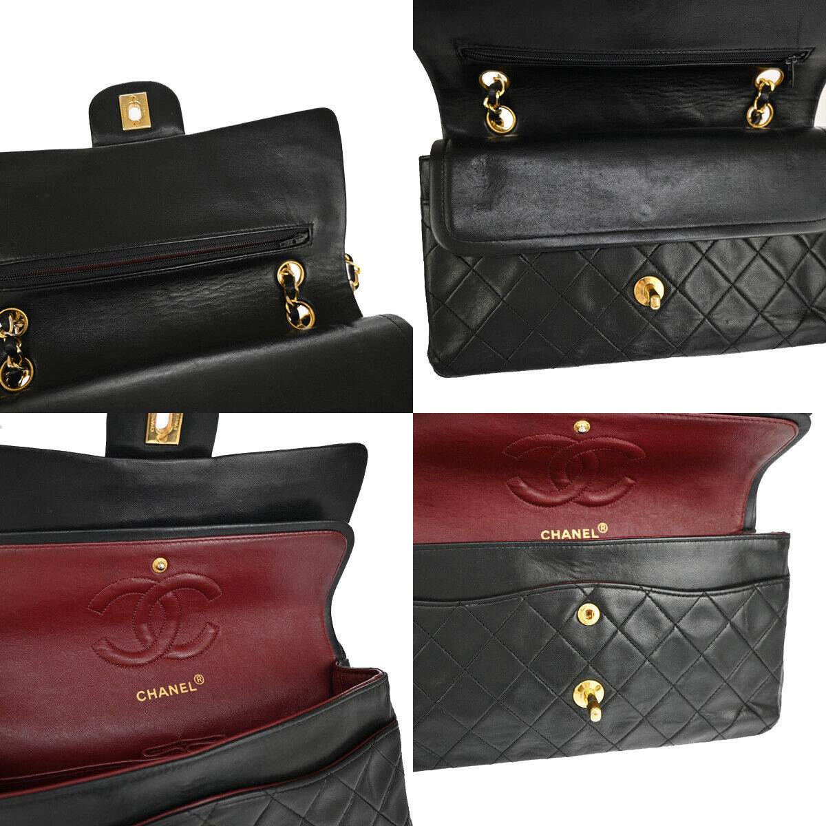 CHANEL CC Matelasse 25 Double Flap Chain Shoulder Bag Leather Black GHW 373RJ561