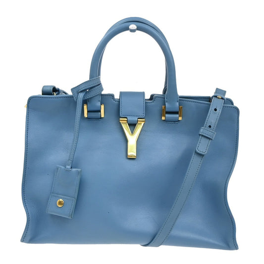 SAINT LAURENT  Logo Classic Y Cabas 2 Way Hand Bag Leather Blue Gold 79KP092