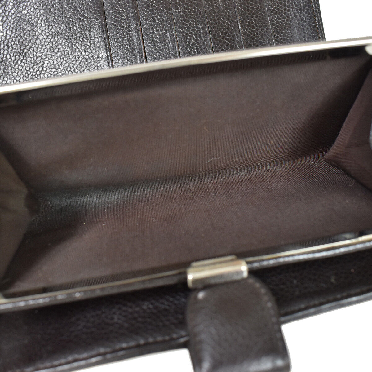 CHANEL CC Logo Long Bifold Wallet Purse Caviar Skin Leather Brown Spain 86RC723
